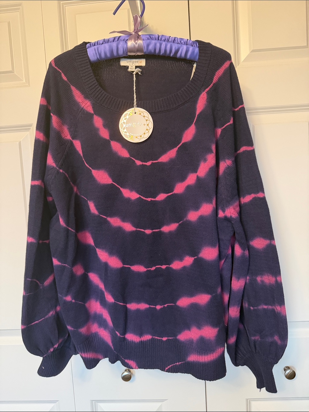 Umgee Purple And Pink Wave TieDye Crewneck Sweater